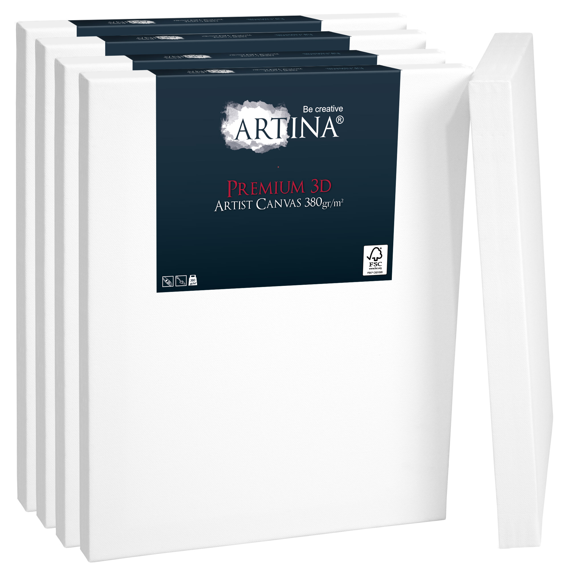 5er Set Artina Premium 3D 380g/m² Leinwand auf Keilrahmen FSC®-zertifiziert - div. Größen