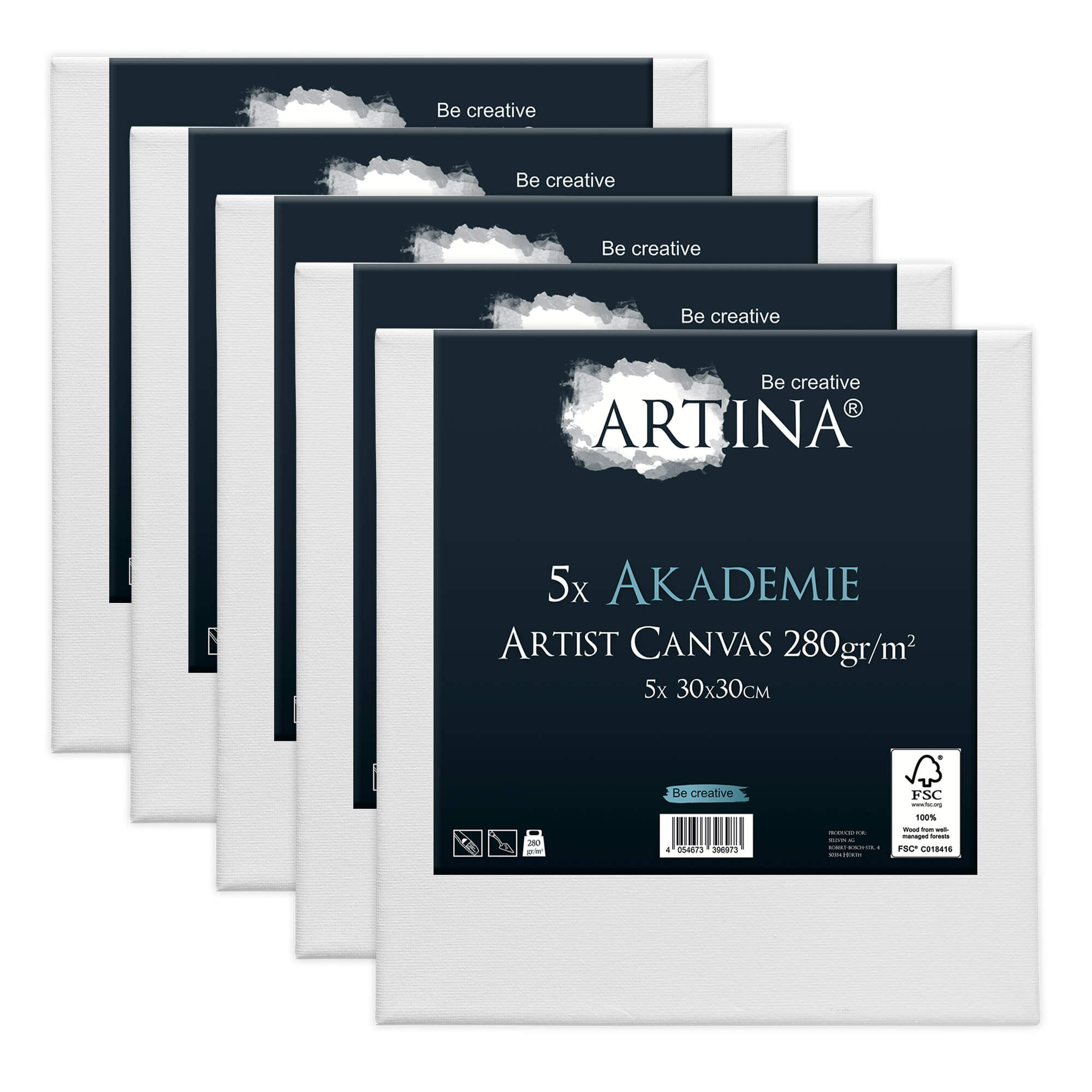 5er Set Artina Akademie Keilrahmen FSC®-zertifiziert 30x30 cm