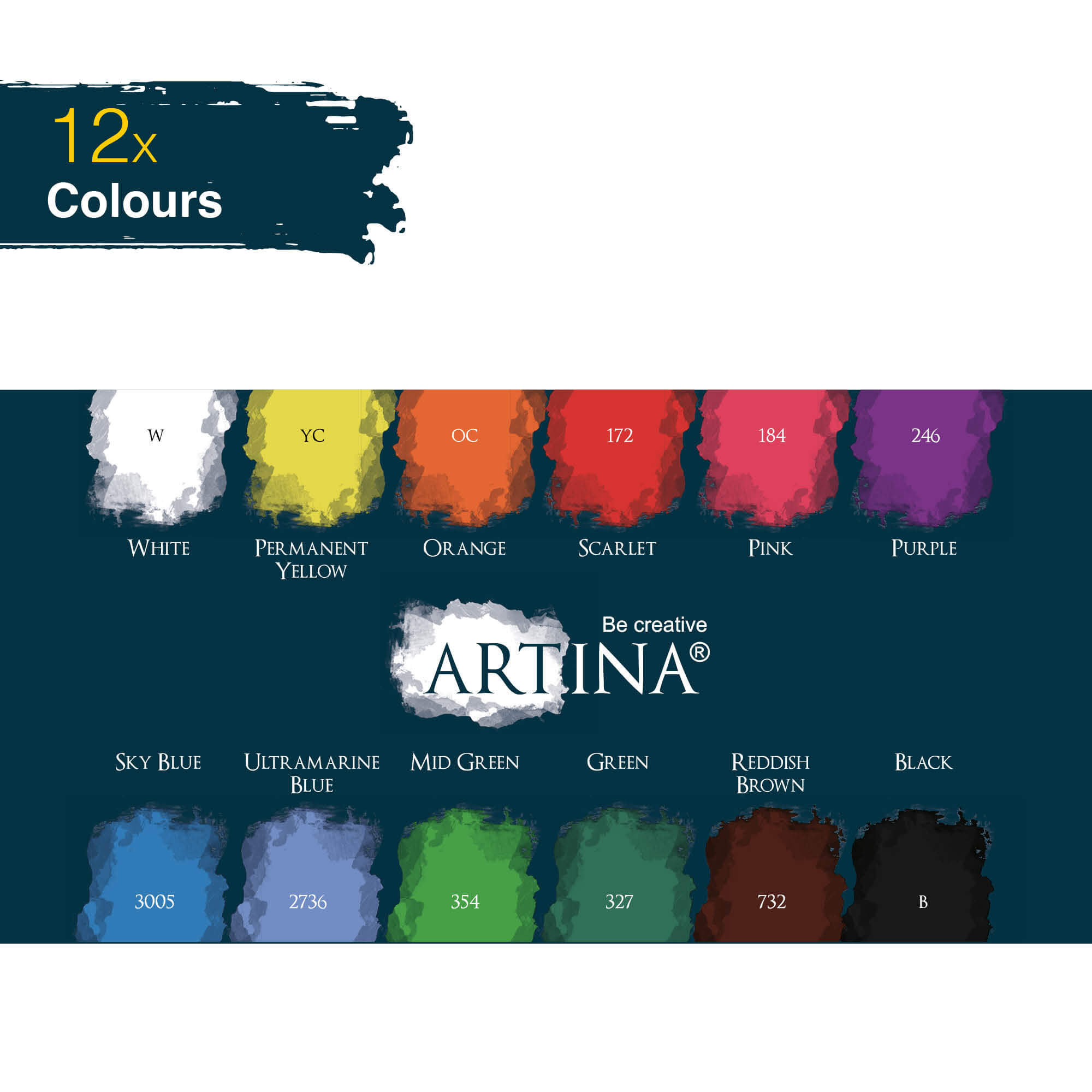 Artina Colaro 12er Set Aquarellfarben Malkasten inkl. Wassertankpinsel