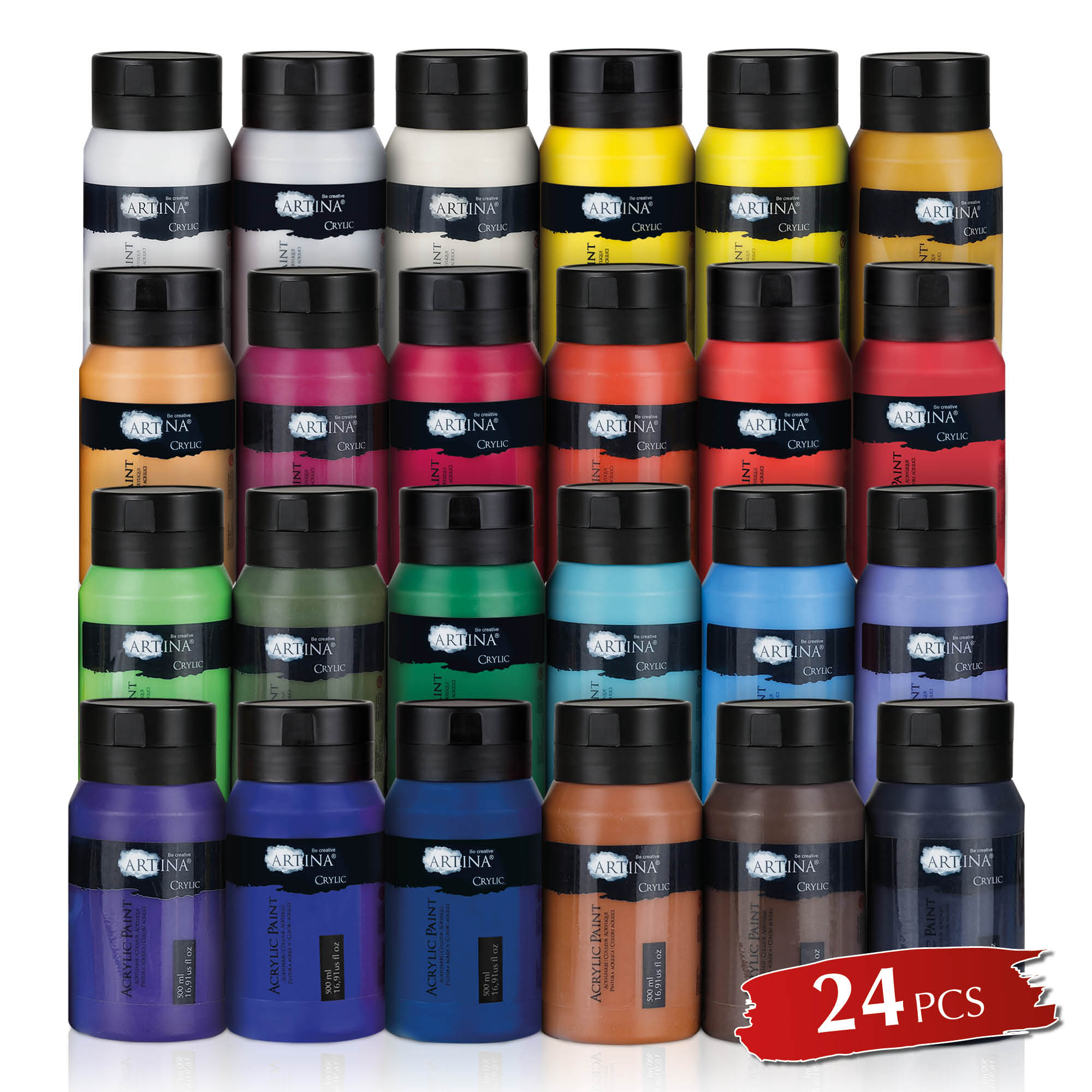 24 Acrylfarben Tuben 500ml in diversen Farben
